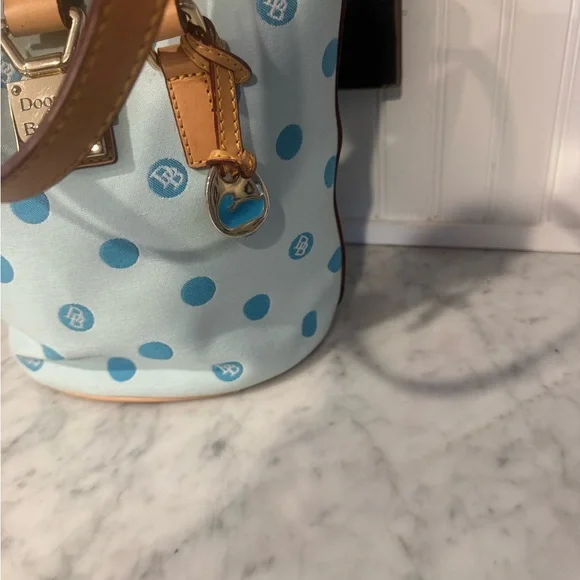 Dooney & Bourke Tan and Blue Polka Dot Tote - Picture 4 of 9